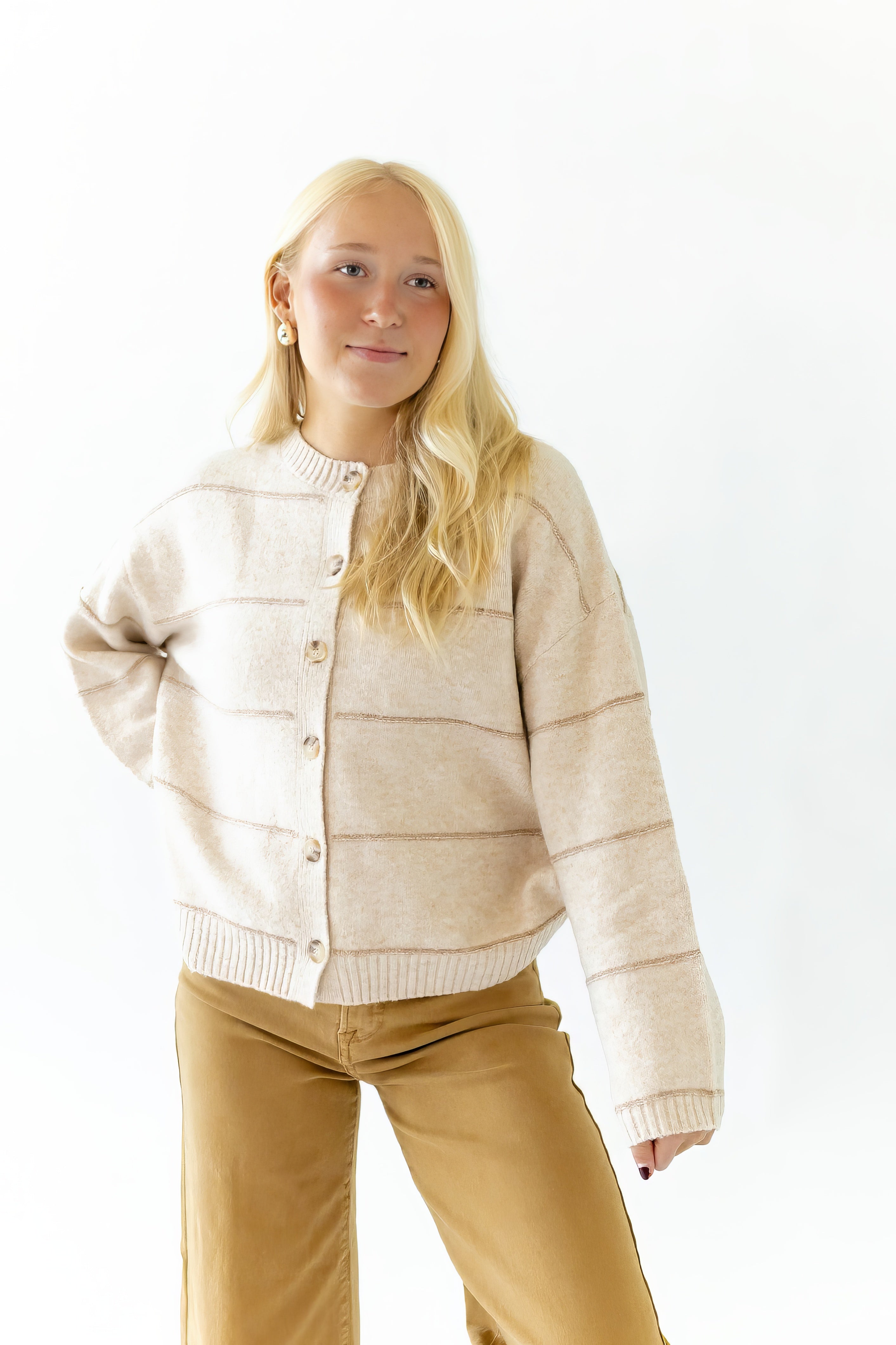 Oatmeal Striped Cardigan