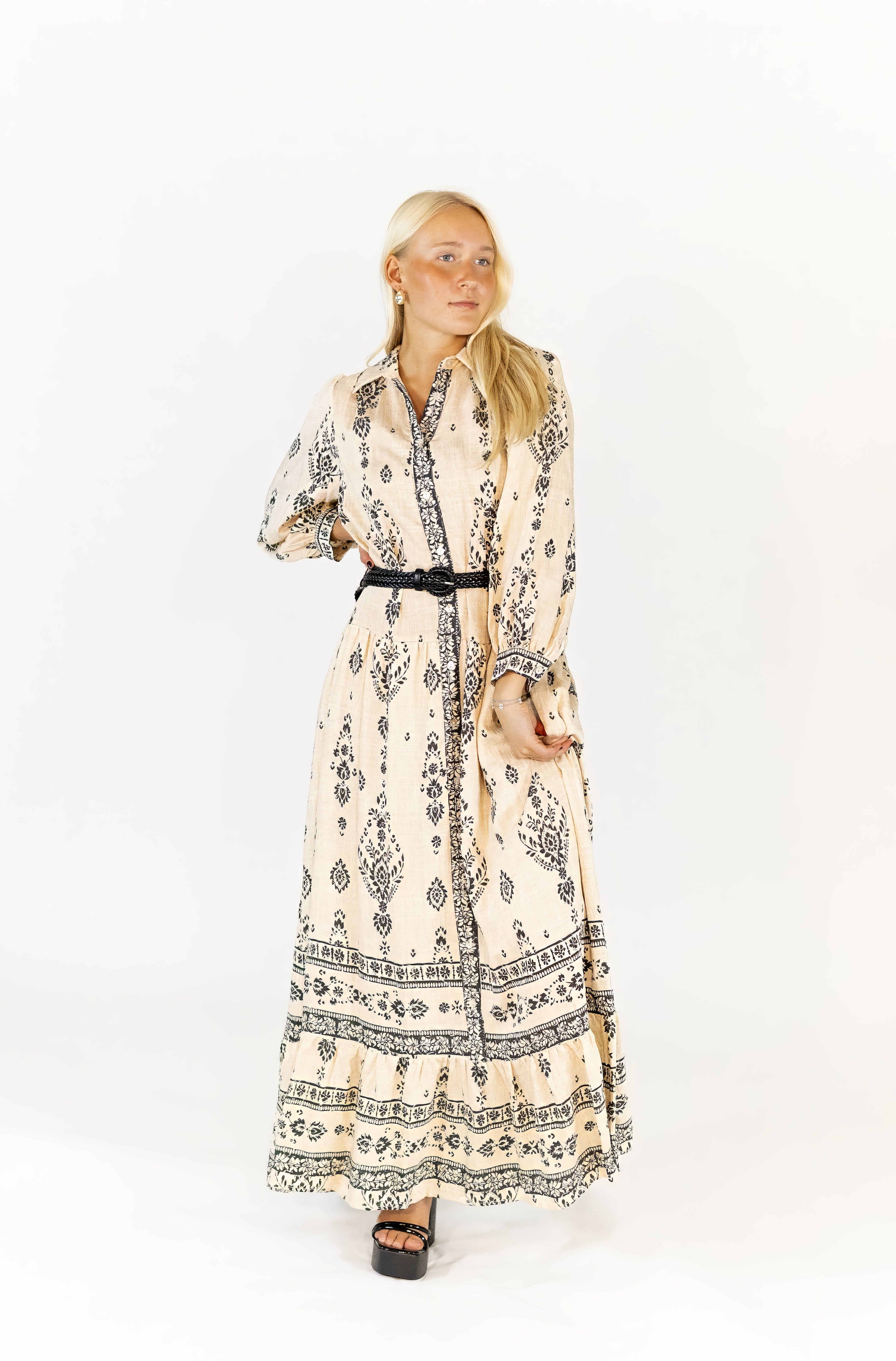 Elina Belted Paisley Maxi Dress