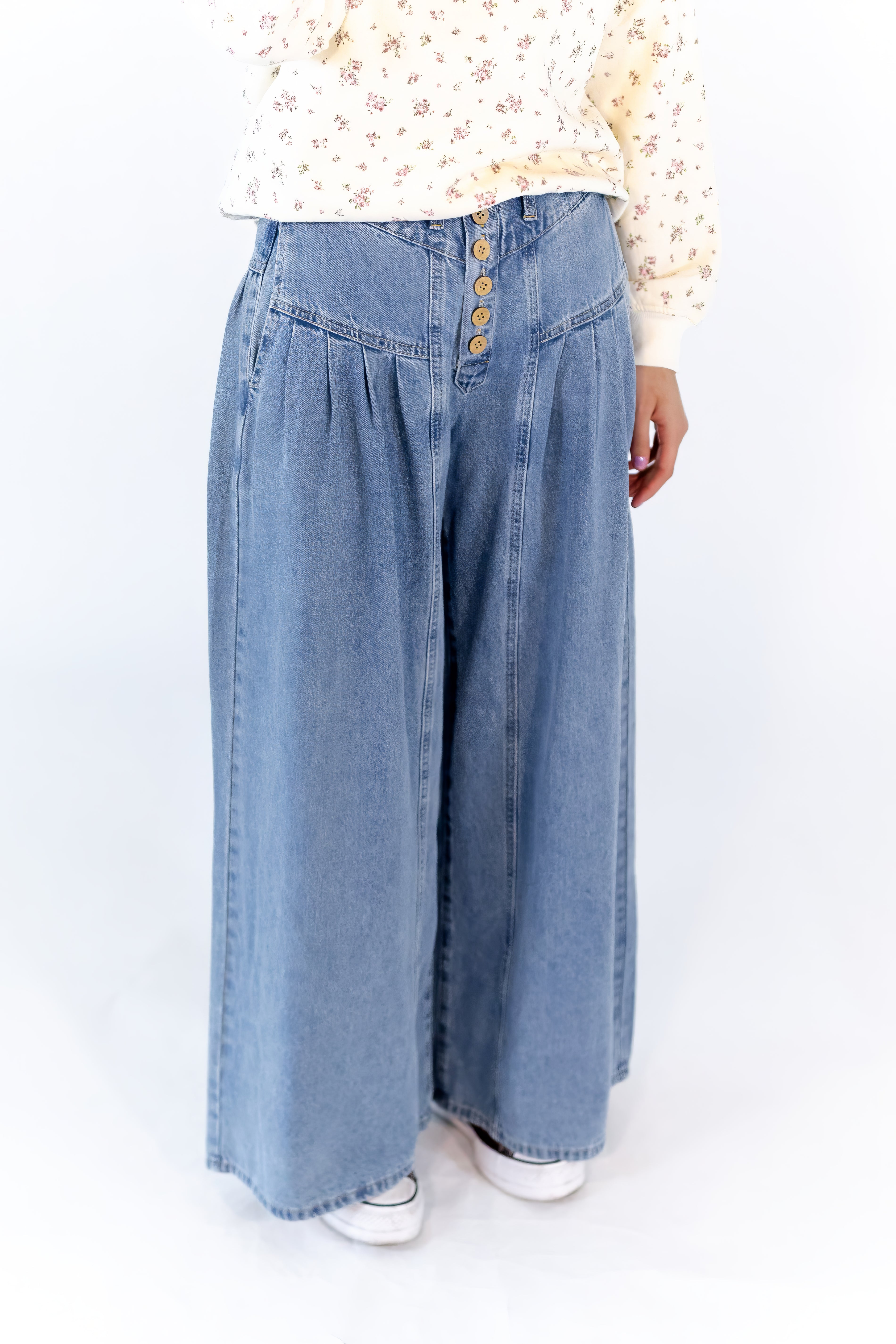Carter Button Detail Flare Denim