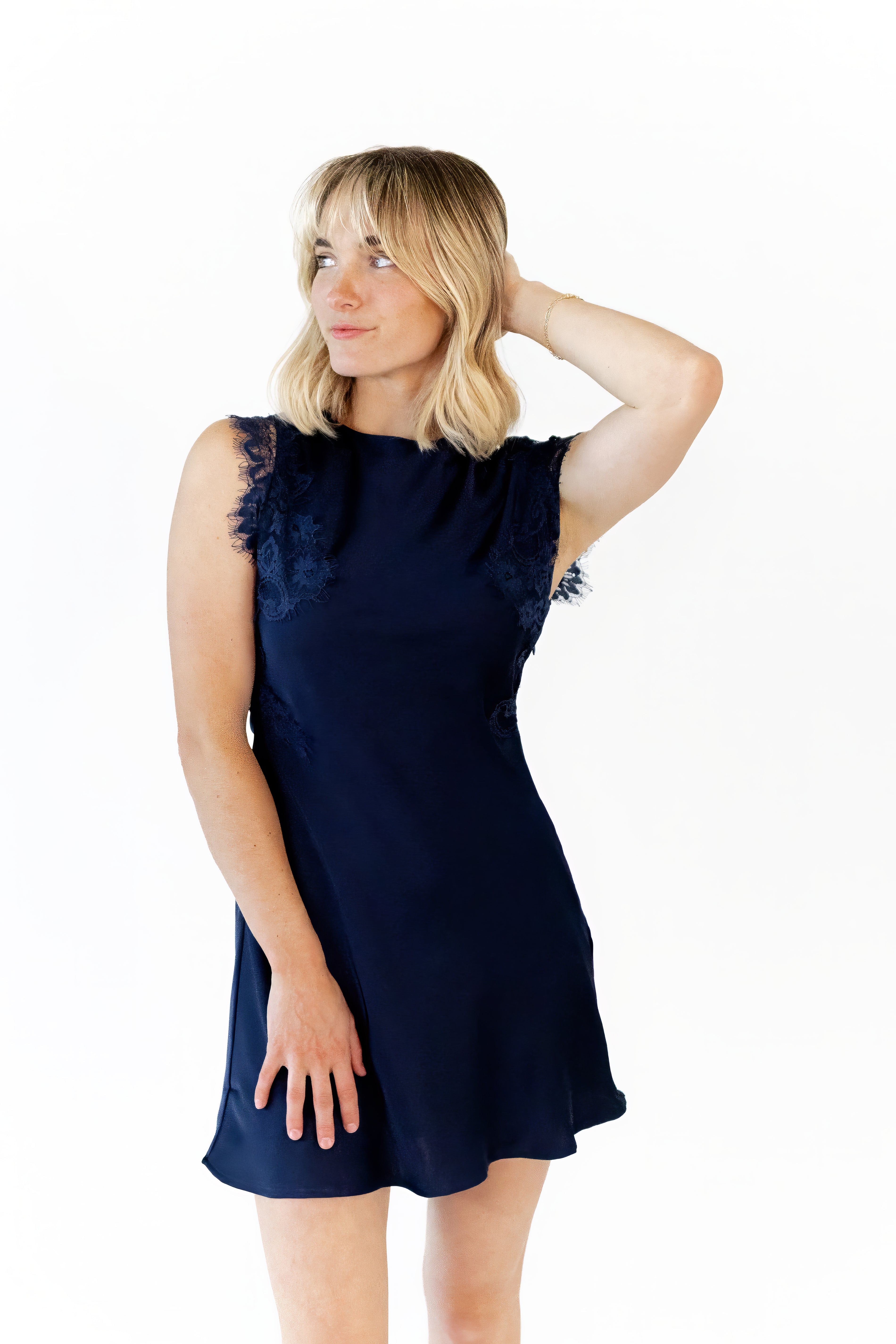 Navi Lace Trim Mini Dress