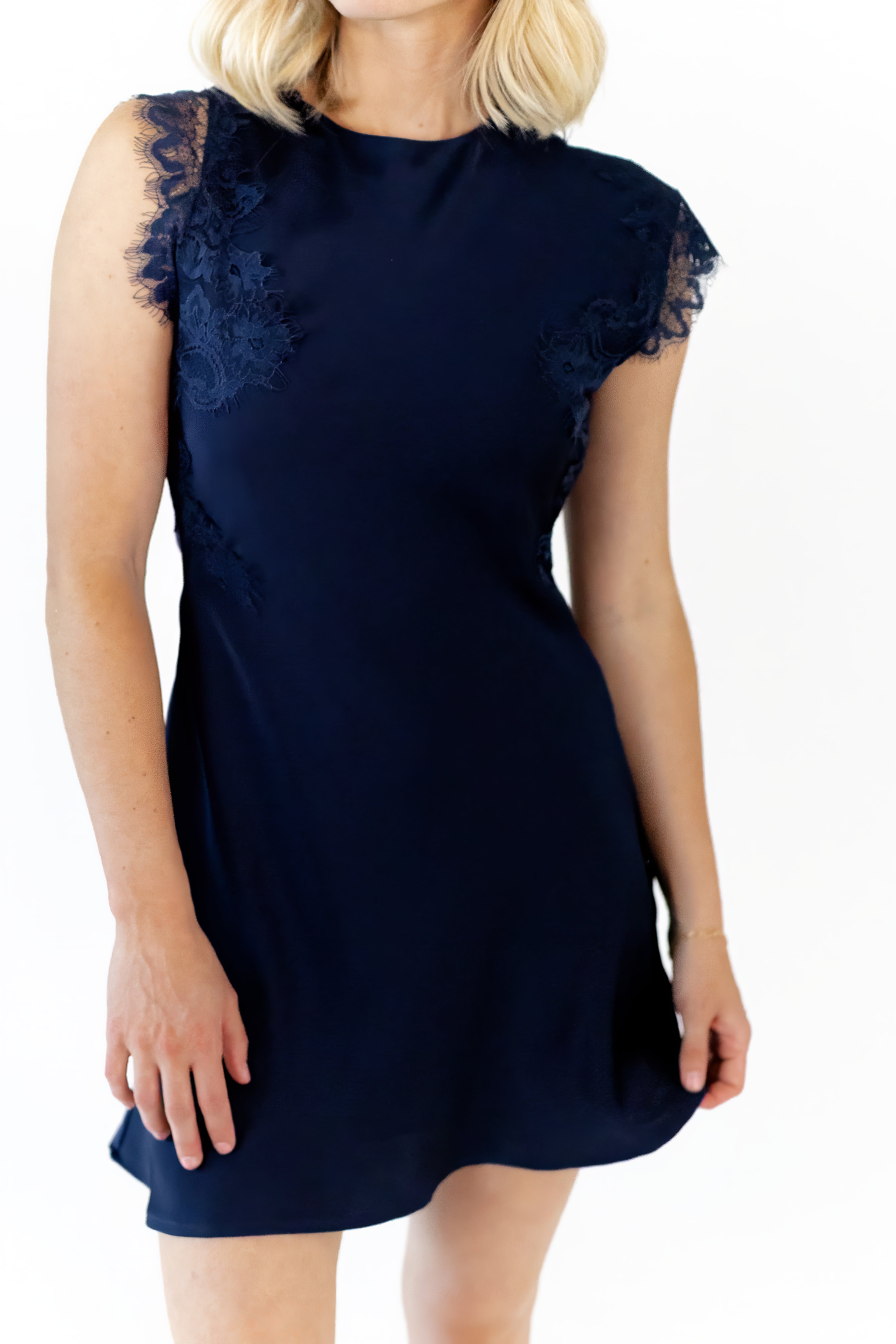 Navi Lace Trim Mini Dress