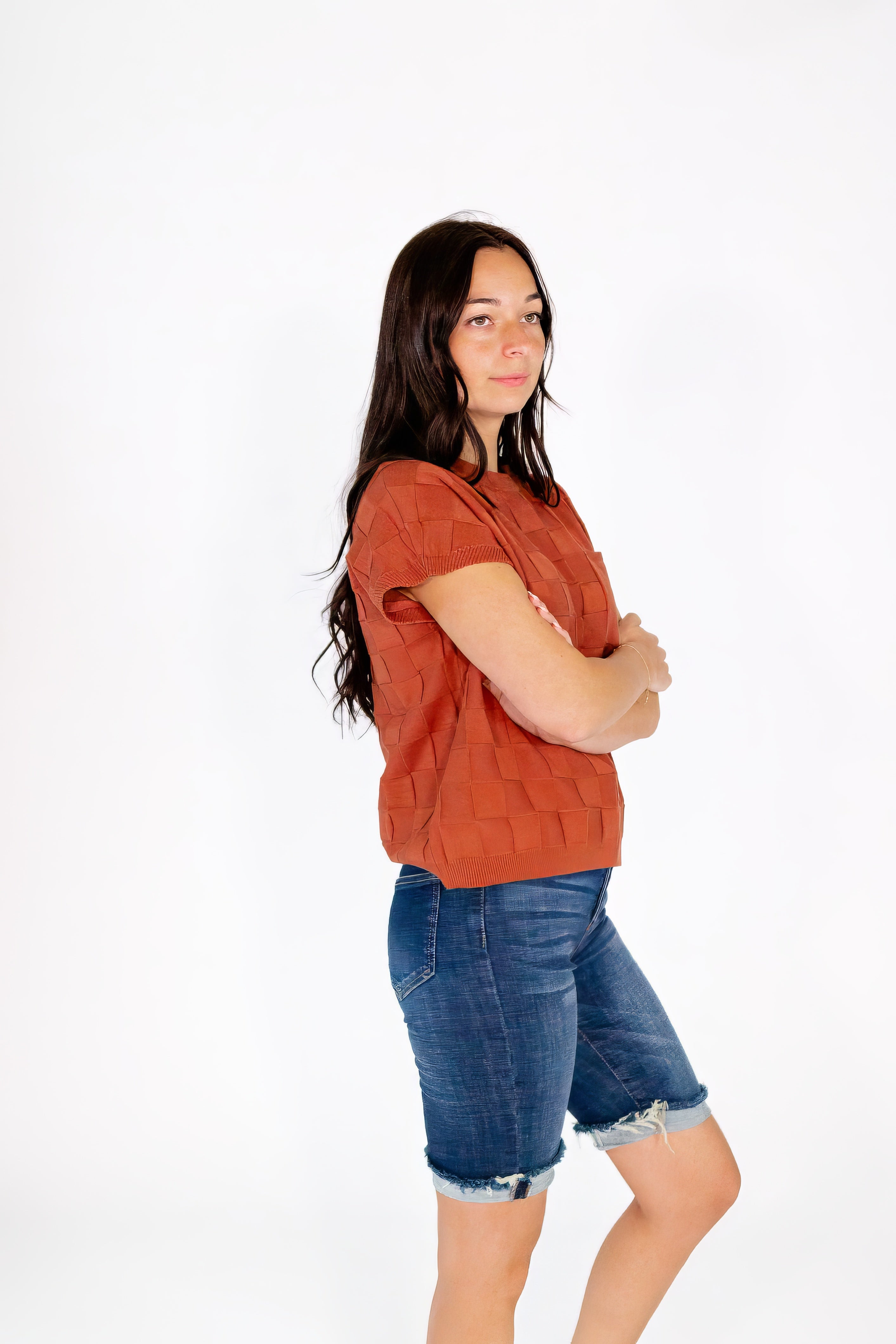 Maison Checked Textured Knit Top