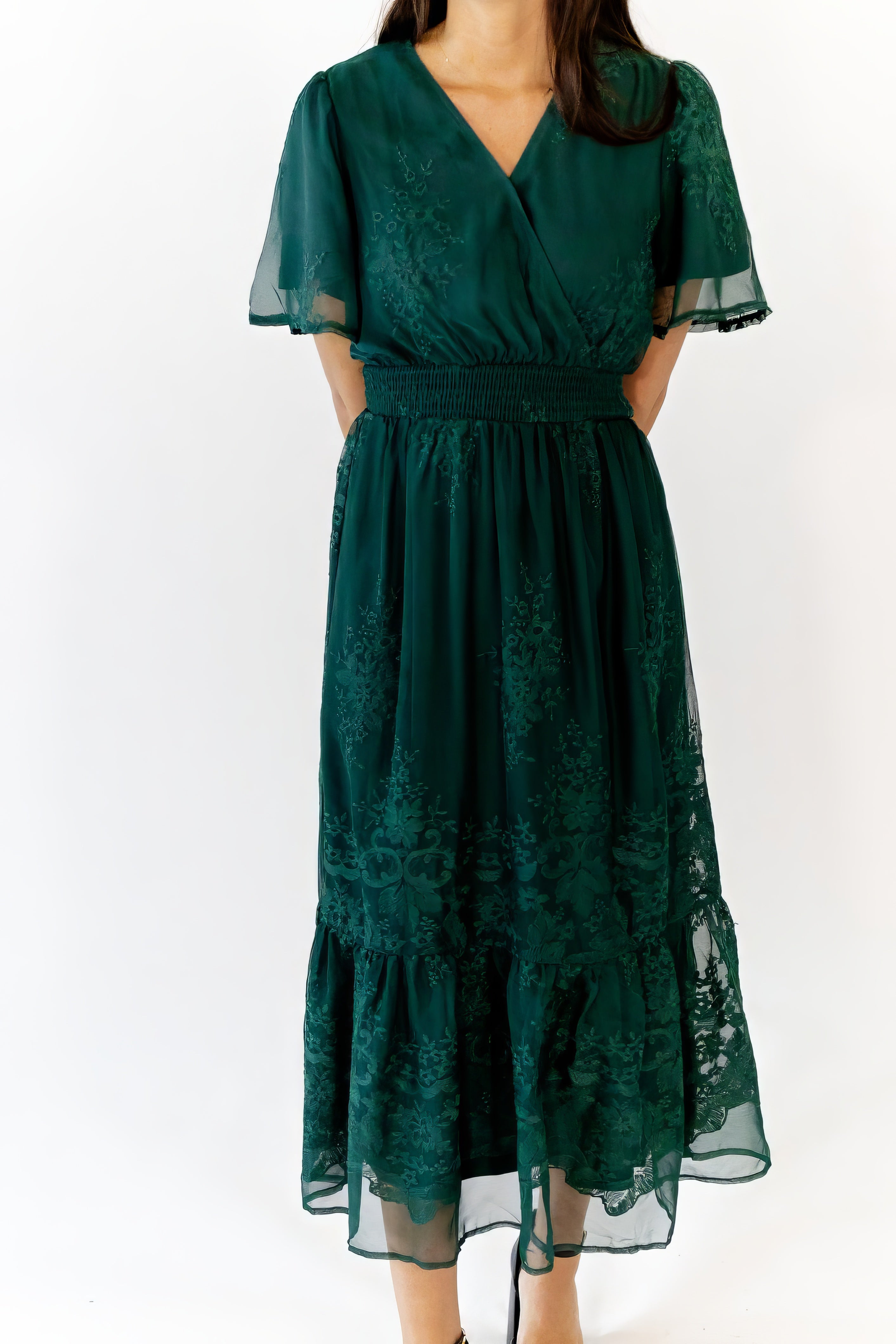 Ilena Embroidered Chiffon Midi Dress