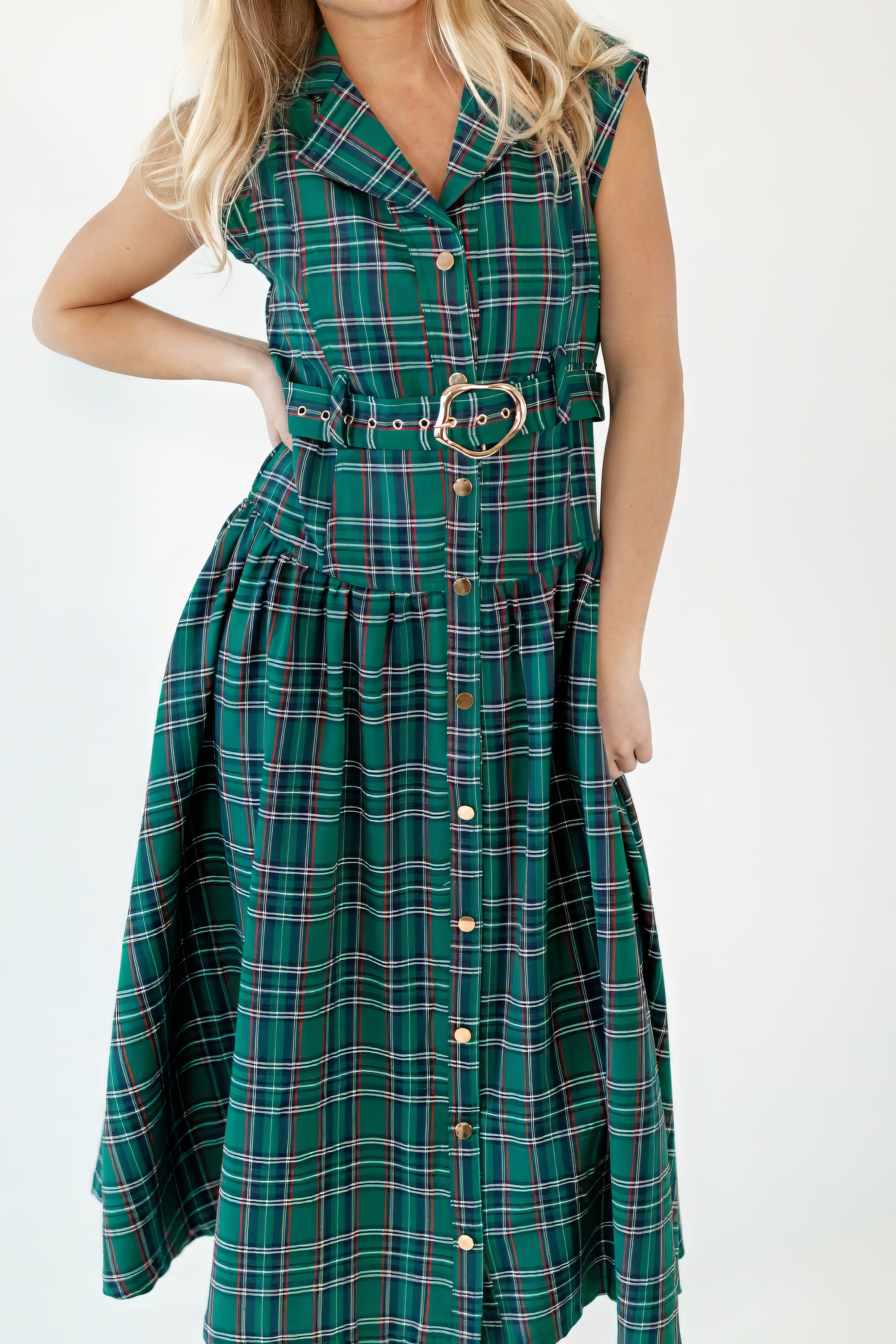 Dujour Plaid Maxi Dress・Green