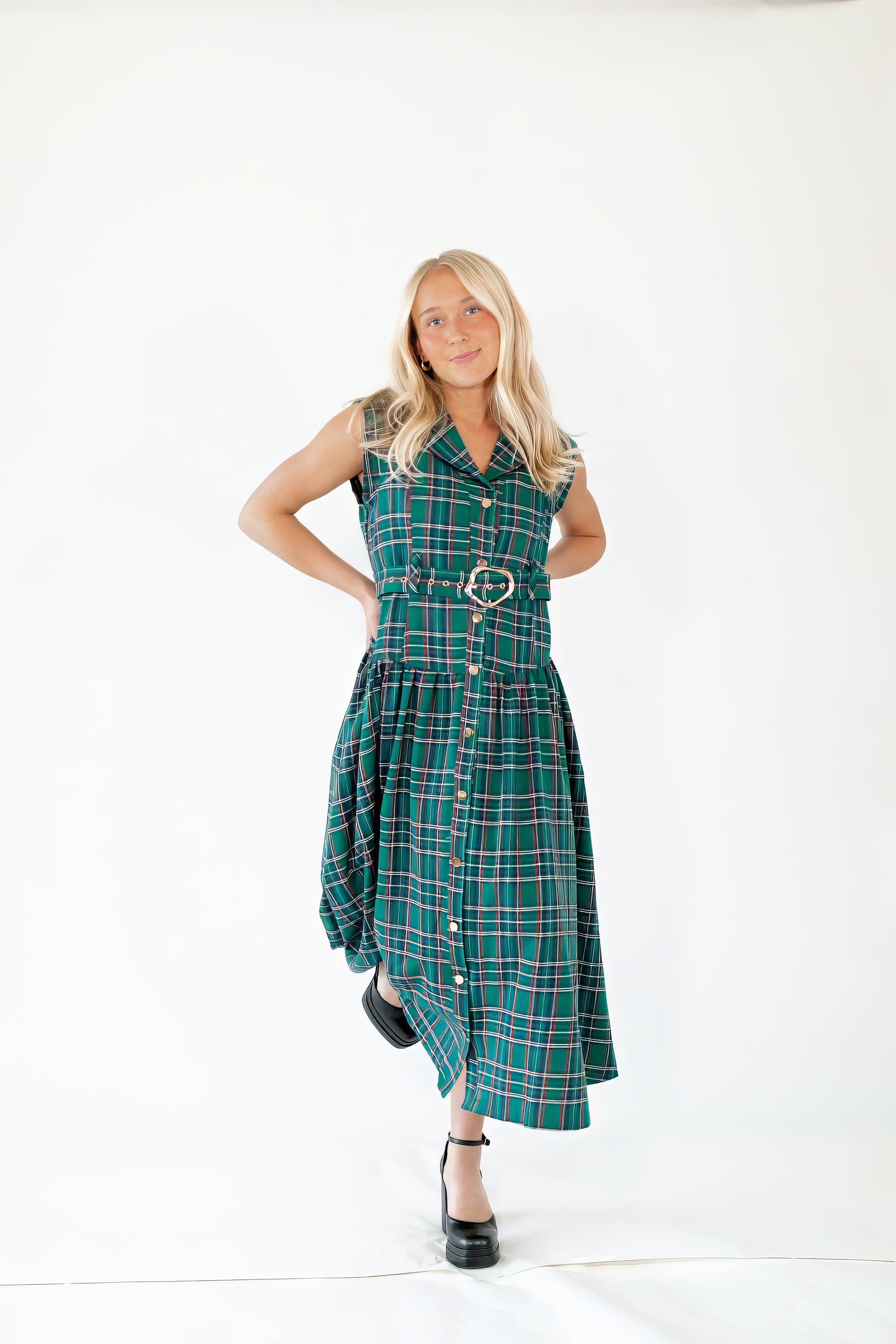 Dujour Plaid Maxi Dress・Green