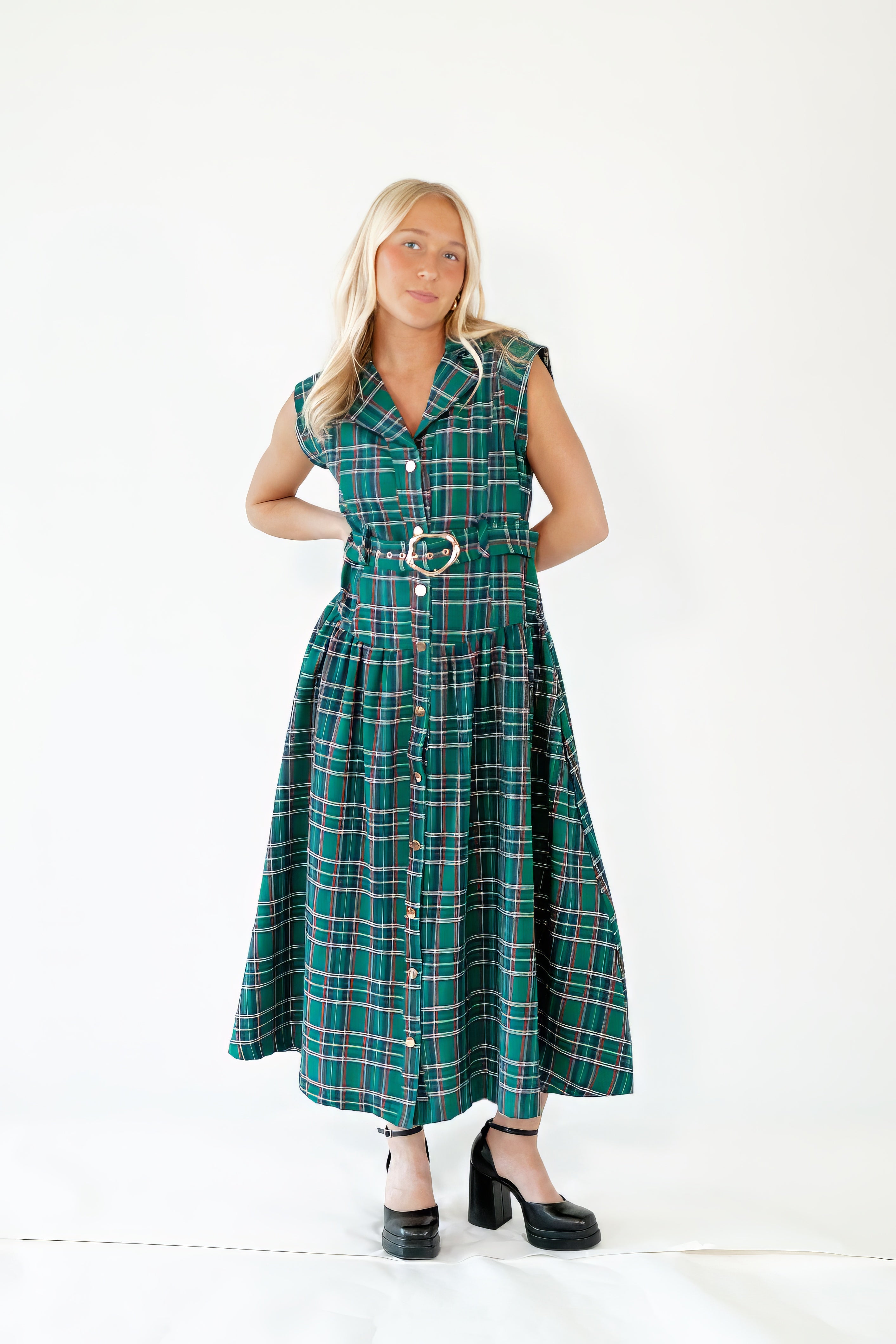 Dujour Plaid Maxi Dress・Green