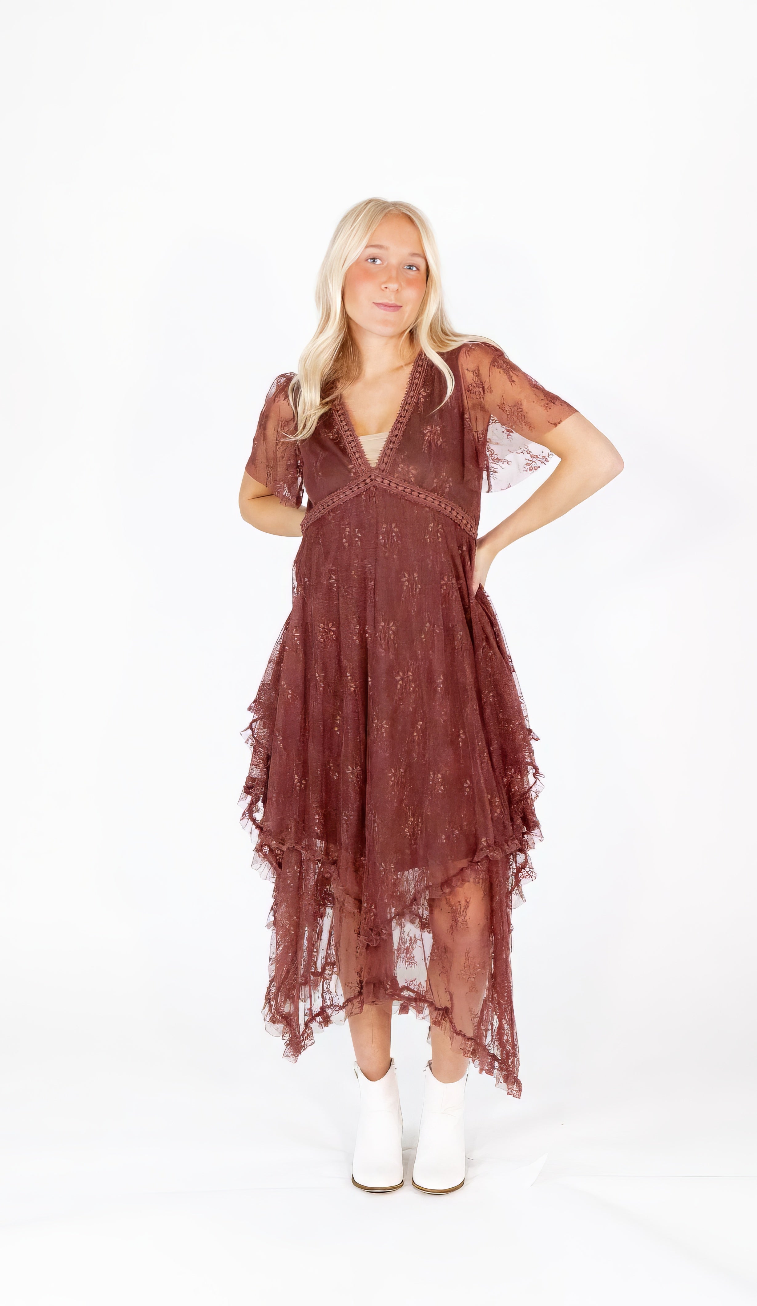 Chestnut Embellished Lace Dress