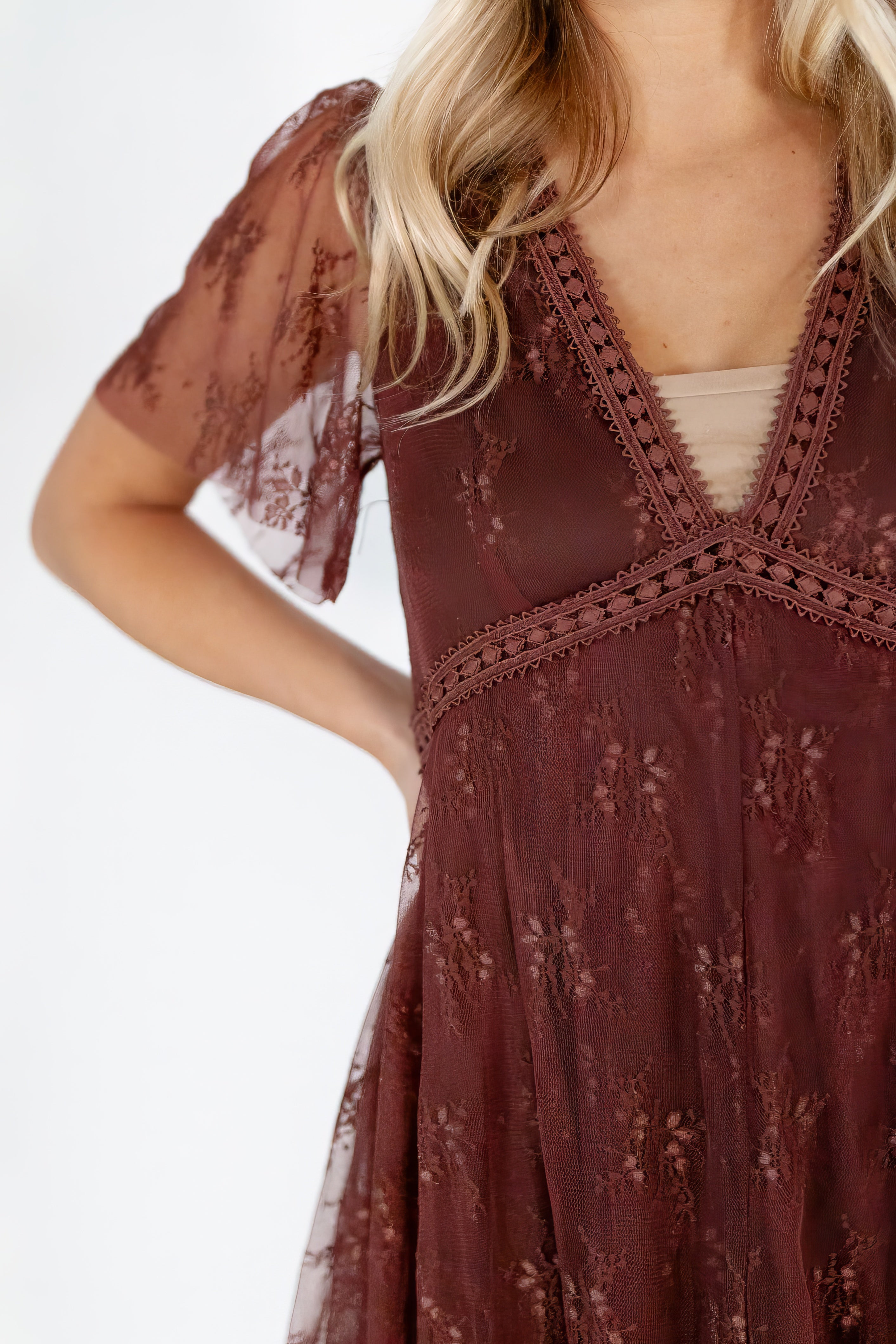 Chestnut Embellished Lace Dress