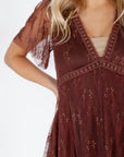 Chestnut Embellished Lace Dress