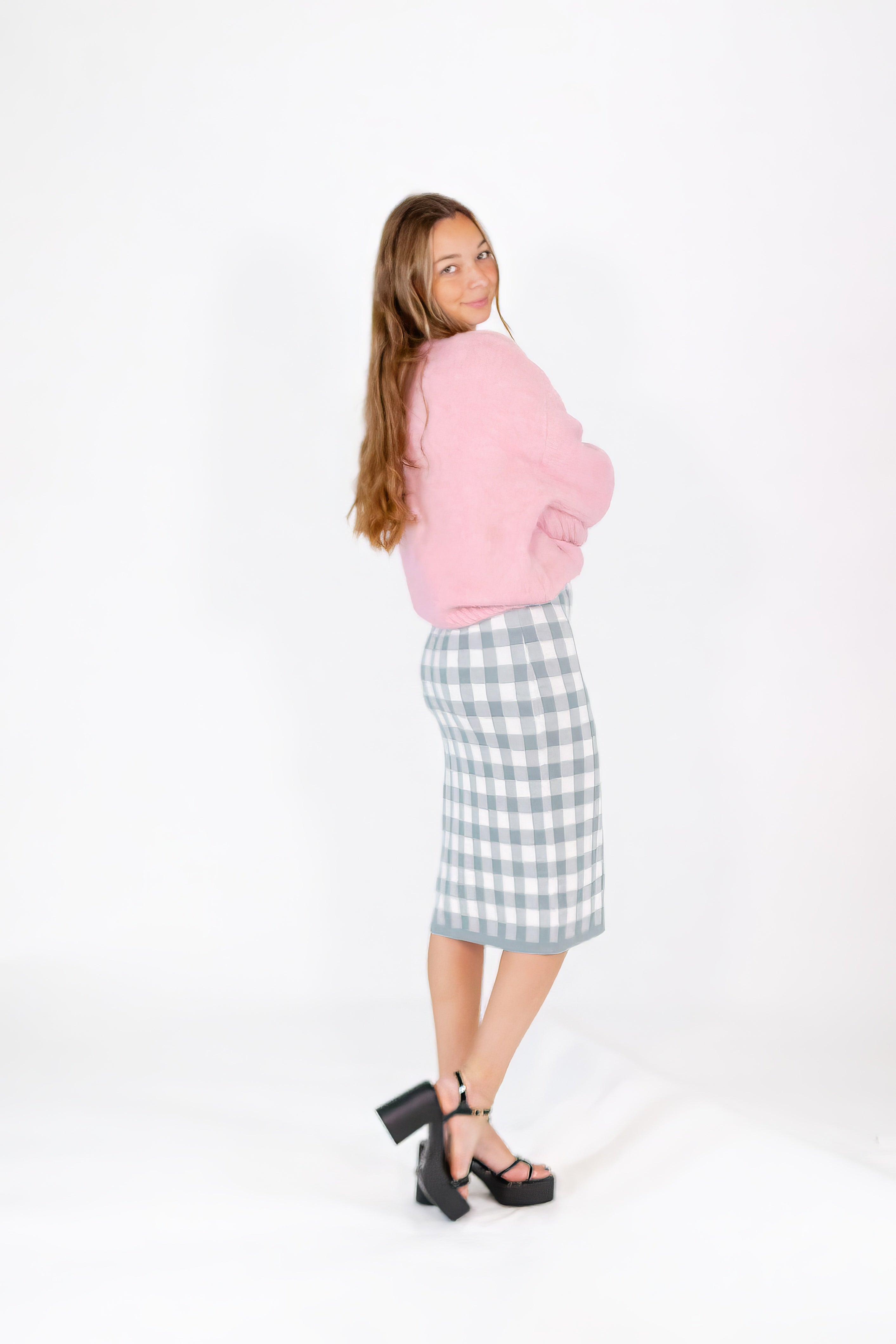 Jordan Gingham Pencil Skirt