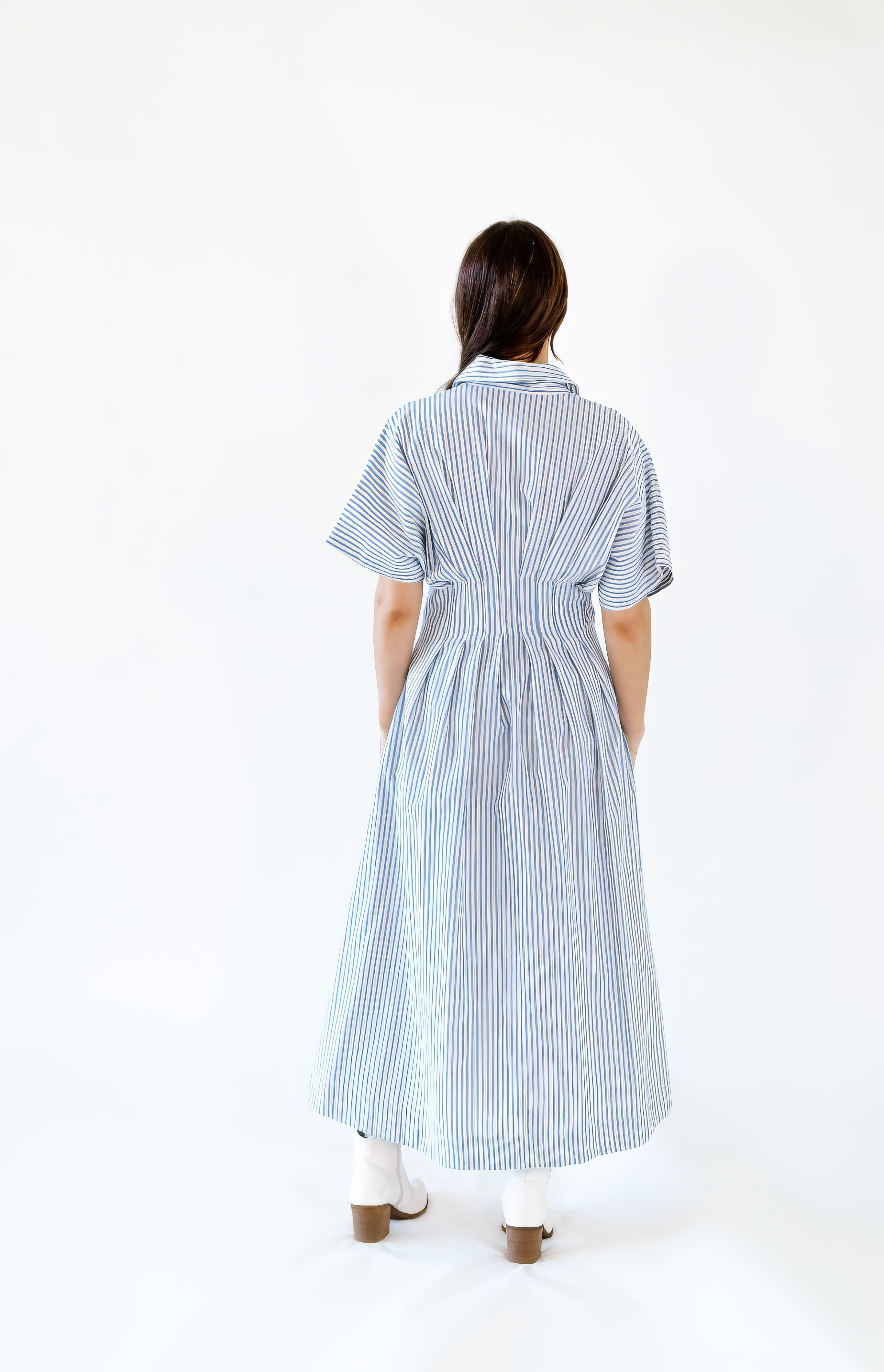 Rhea Pinstriped Pleated Shirt Dress