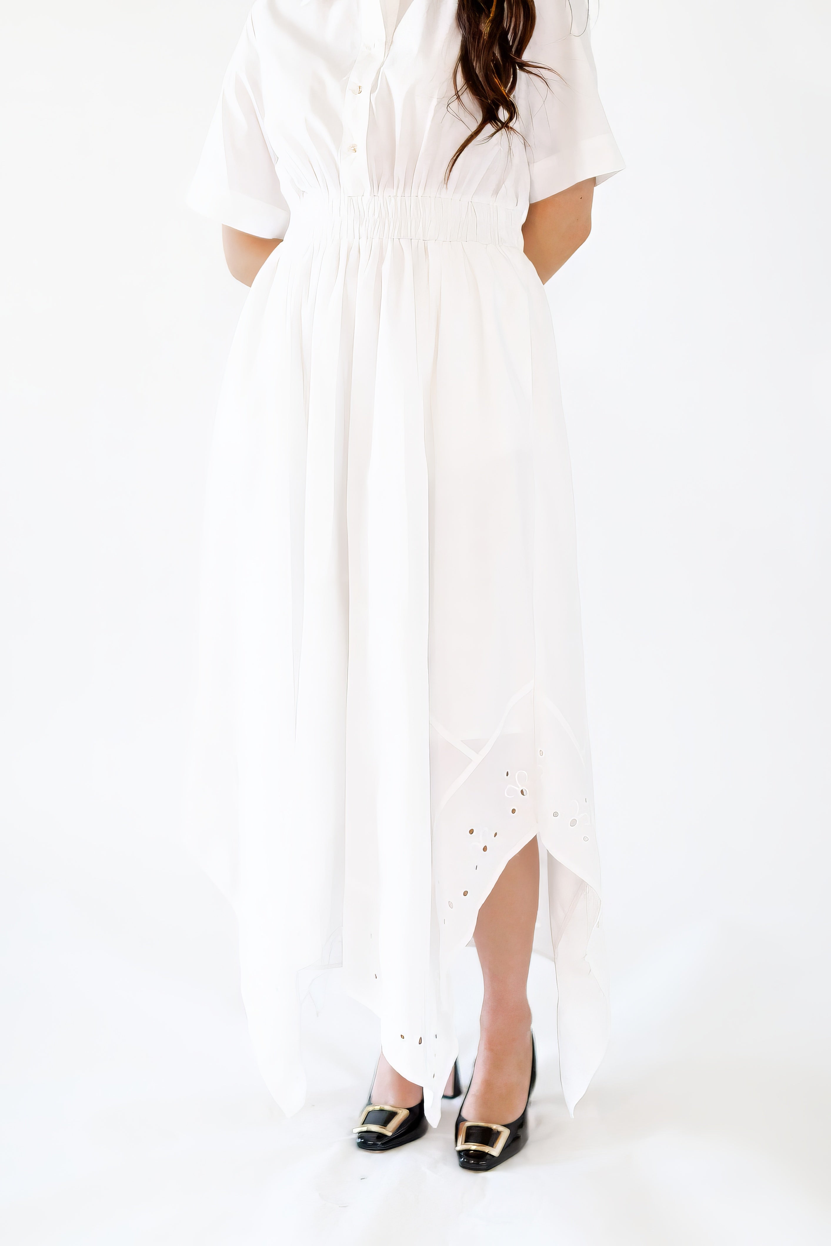 white handkerchief dress Cleo Handkerchief Hem Dress – Twirl Boutique