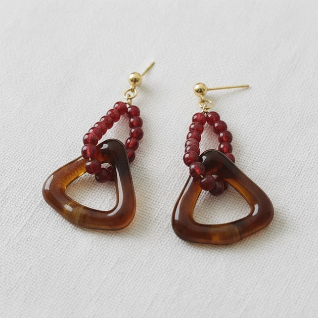 Geometric Beaded Tassel Earrings