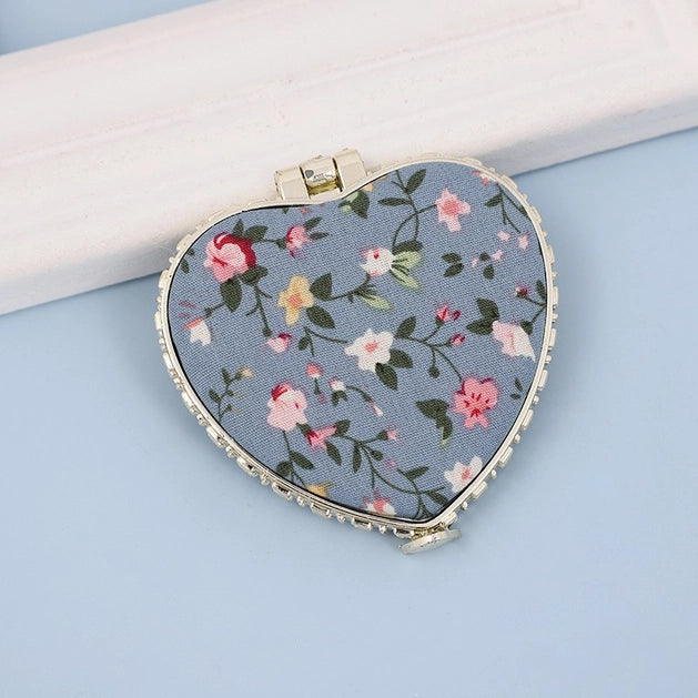 Travel Compact Handheld Floral Mirror