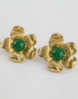 Vintage Floral Earrings with Green Charm