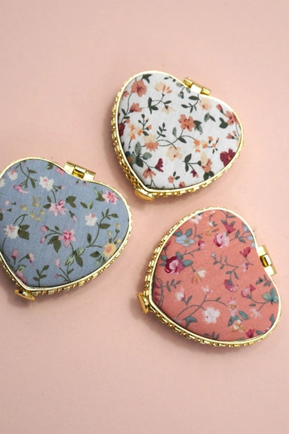 Travel Compact Handheld Floral Mirror