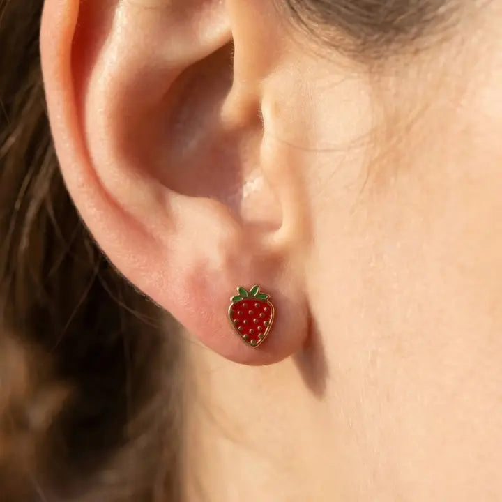 Gold Dipped Strawberry Stud Earrings