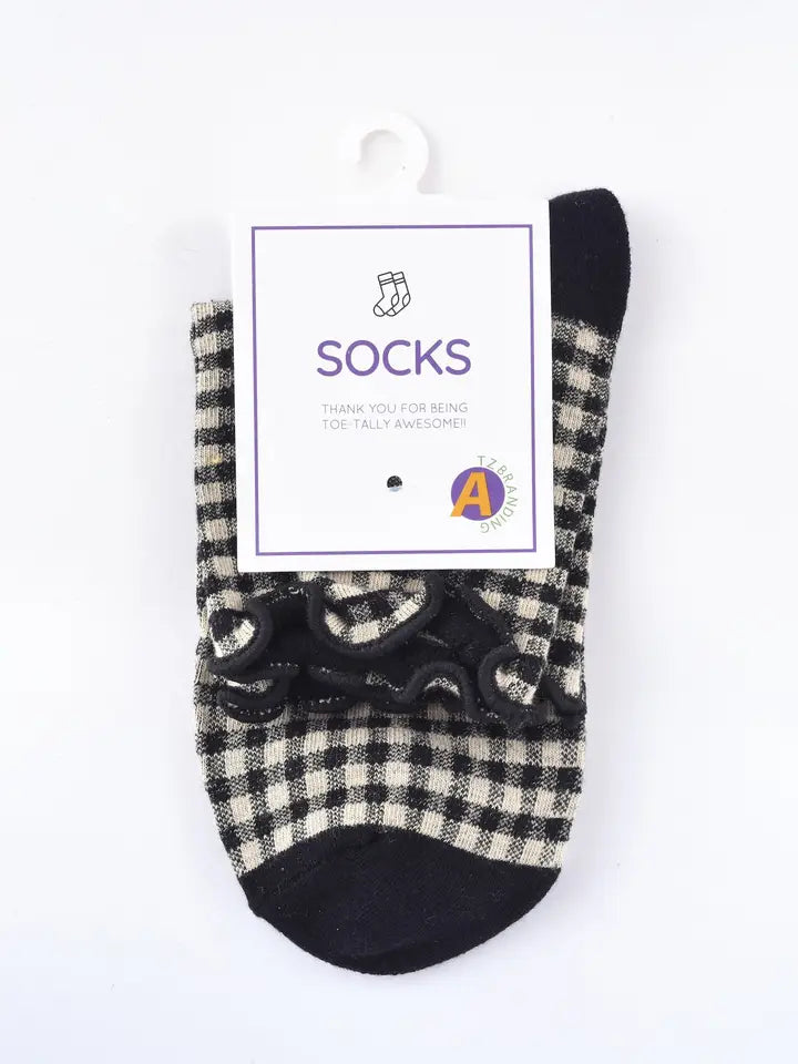 Black Checkered Lace Socks
