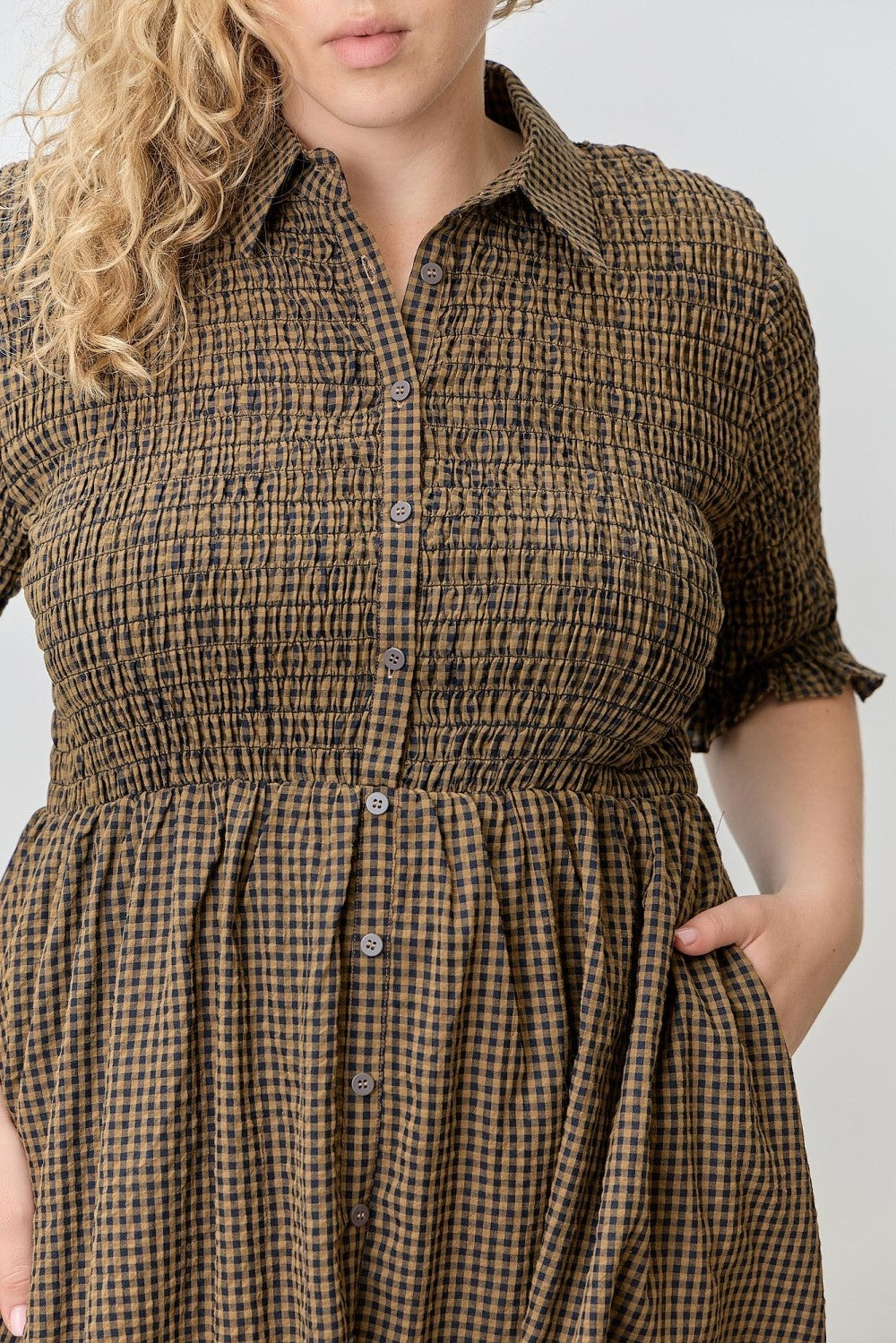 Samantha Gingham Dress in Black/Camel - Curvy