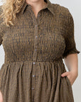 Samantha Gingham Dress in Black/Camel - Curvy