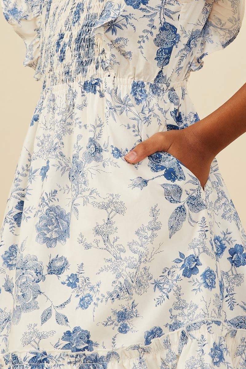 The Vintage Petal Tween Dress - Blue