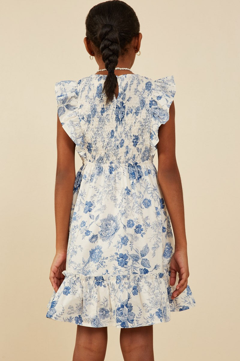 The Vintage Petal Tween Dress - Blue