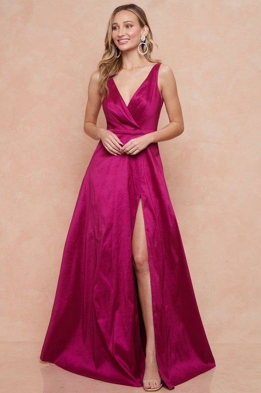 The Rachel Gown in Green and Fuchsia