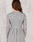 Soft Grey Long Sleeved Sequin Gown