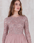 Frosted Pink Long Sleeved Sequin Gown